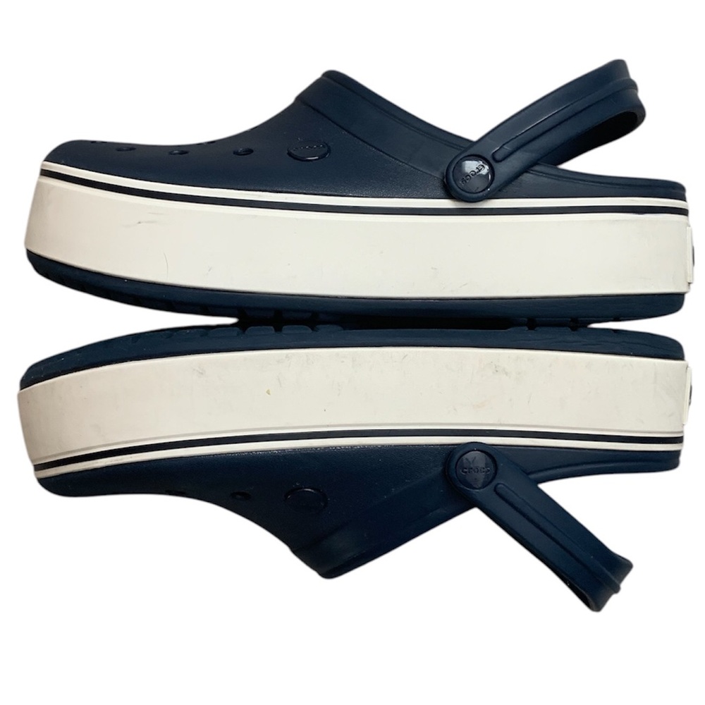 Crocs Crocband Platform Clogs Navy Blue White Sandals Women 10 Men 8